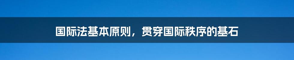 国际法基本原则，贯穿国际秩序的基石