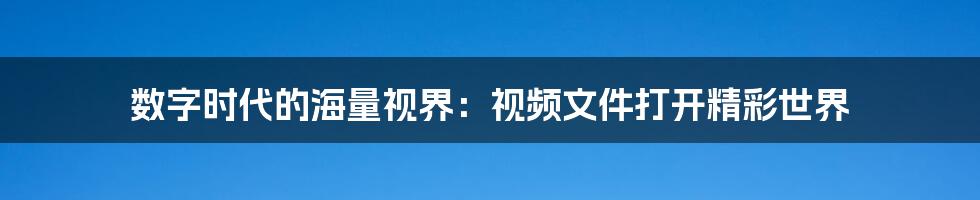 数字时代的海量视界：视频文件打开精彩世界