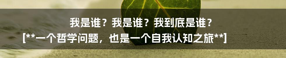 我是谁？我是谁？我到底是谁？
[**一个哲学问题，也是一个自我认知之旅**]