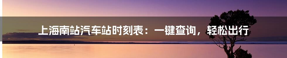 上海南站汽车站时刻表：一键查询，轻松出行