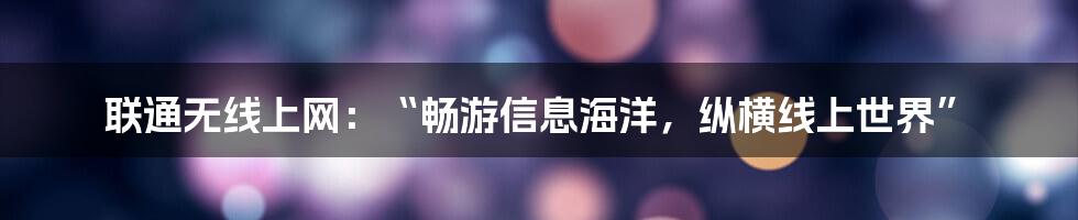 联通无线上网：“畅游信息海洋，纵横线上世界”