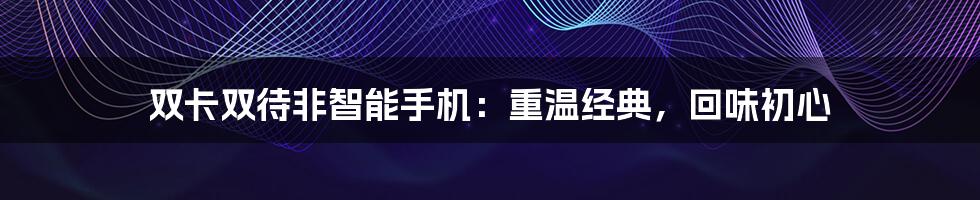 双卡双待非智能手机：重温经典，回味初心