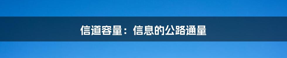 信道容量：信息的公路通量