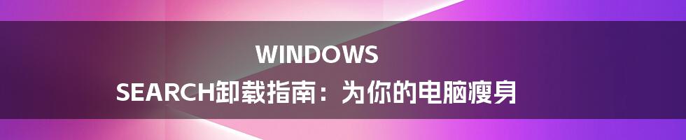 WINDOWS SEARCH卸载指南：为你的电脑瘦身