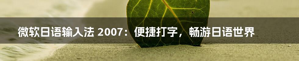 微软日语输入法 2007：便捷打字，畅游日语世界