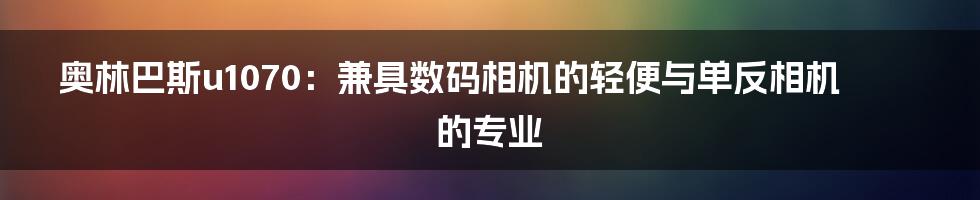 奥林巴斯u1070:兼具数码相机的轻便与单反相机的专业