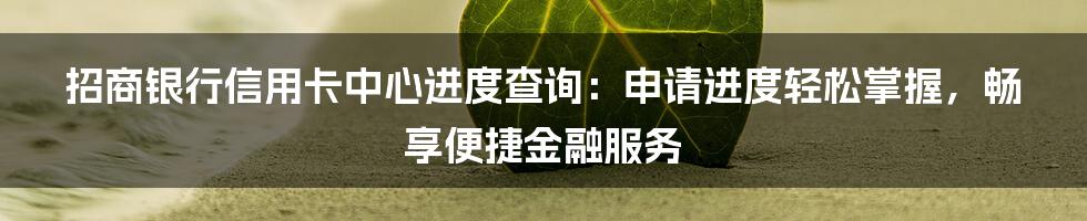 招商银行信用卡中心进度查询：申请进度轻松掌握，畅享便捷金融服务