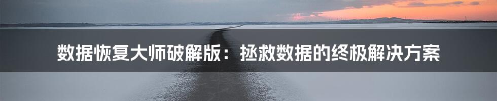 数据恢复大师破解版：拯救数据的终极解决方案