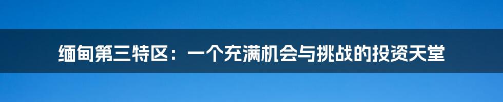 缅甸第三特区：一个充满机会与挑战的投资天堂