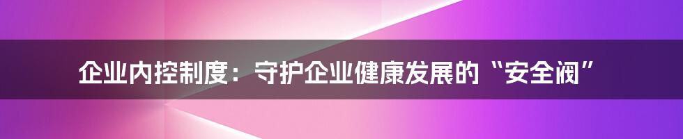 企业内控制度：守护企业健康发展的“安全阀”