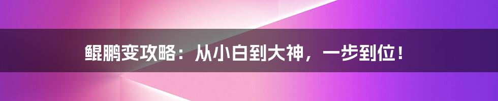 鲲鹏变攻略：从小白到大神，一步到位！