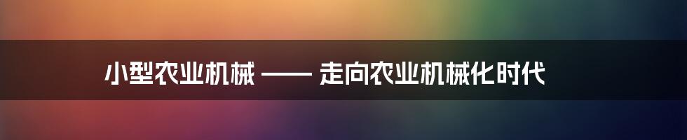 小型农业机械 —— 走向农业机械化时代