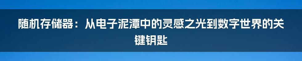 随机存储器：从电子泥潭中的灵感之光到数字世界的关键钥匙