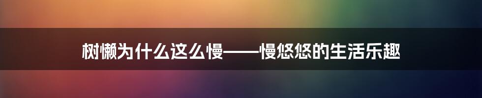 树懒为什么这么慢——慢悠悠的生活乐趣