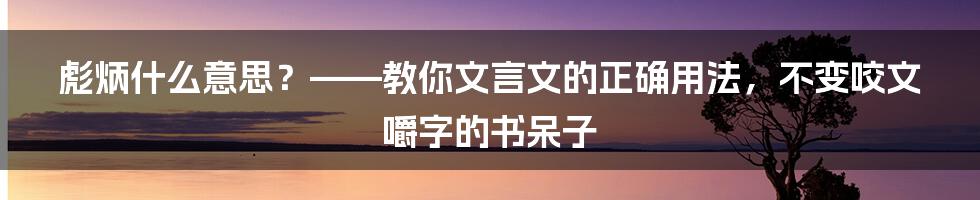 彪炳什么意思？——教你文言文的正确用法，不变咬文嚼字的书呆子