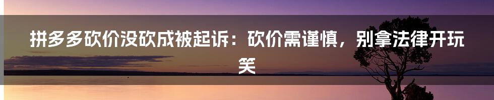 拼多多砍价没砍成被起诉:砍价需谨慎,别拿法律开玩笑