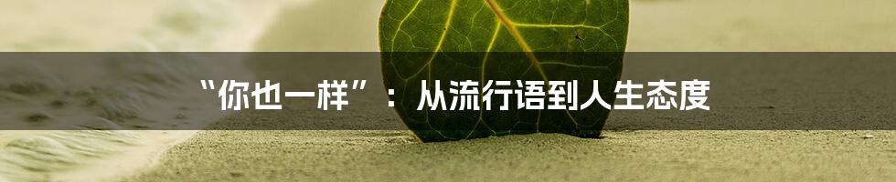 “你也一样”：从流行语到人生态度