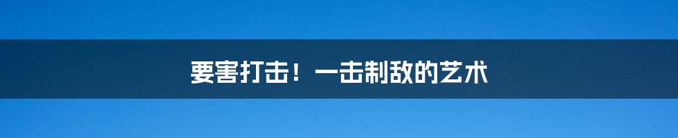 要害打击！一击制敌的艺术