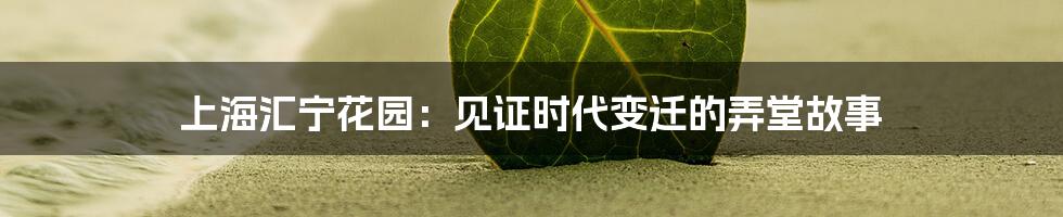 上海汇宁花园：见证时代变迁的弄堂故事