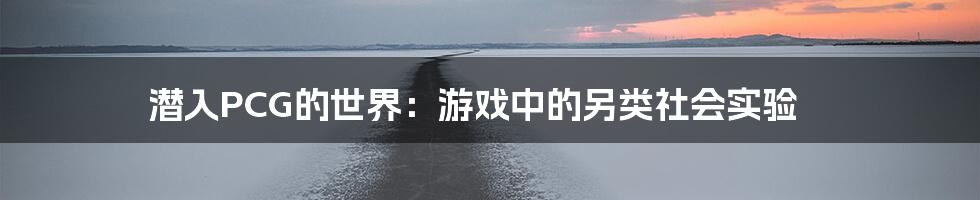 潜入PCG的世界:游戏中的另类社会实验