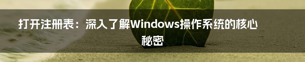 打开注册表：深入了解Windows操作系统的核心秘密