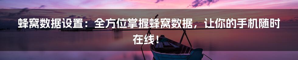 蜂窝数据设置：全方位掌握蜂窝数据，让你的手机随时在线！