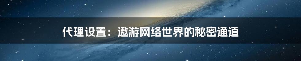 代理设置:遨游网络世界的秘密通道