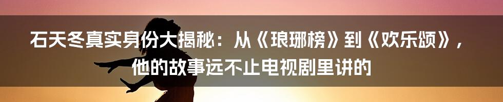 石天冬真实身份大揭秘:从《琅琊榜》到《欢乐颂》,他的故事远不止电视剧里讲的