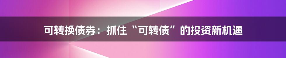 可转换债券：抓住“可转债”的投资新机遇