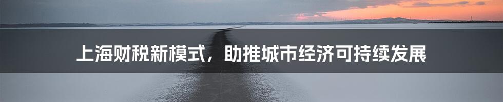 上海财税新模式，助推城市经济可持续发展