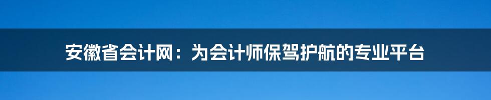 安徽省会计网：为会计师保驾护航的专业平台