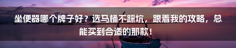 坐便器哪个牌子好?选马桶不踩坑,跟着我的攻略,总能买到合适的那款!