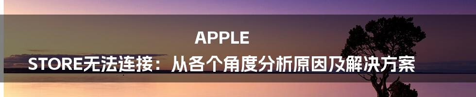 APPLE STORE无法连接：从各个角度分析原因及解决方案