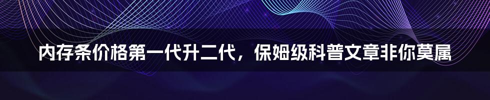 内存条价格第一代升二代，保姆级科普文章非你莫属