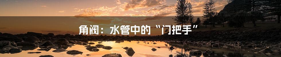 角阀:水管中的“门把手”