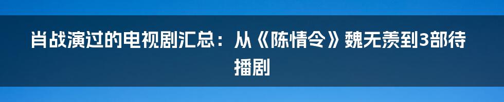 肖战演过的电视剧汇总:从《陈情令》魏无羡到3部待播剧
