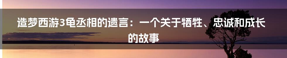 造梦西游3龟丞相的遗言：一个关于牺牲、忠诚和成长的故事