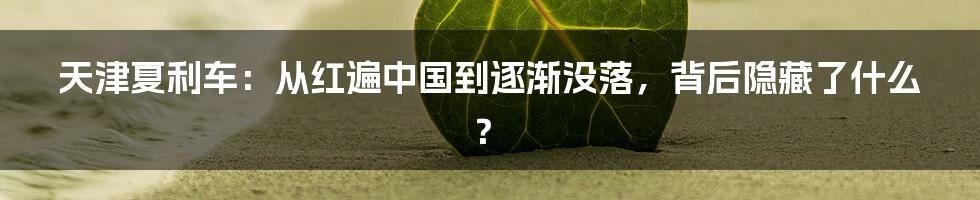 天津夏利车:从红遍中国到逐渐没落,背后隐藏了什么?
