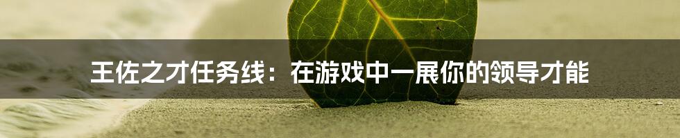 王佐之才任务线:在游戏中一展你的领导才能
