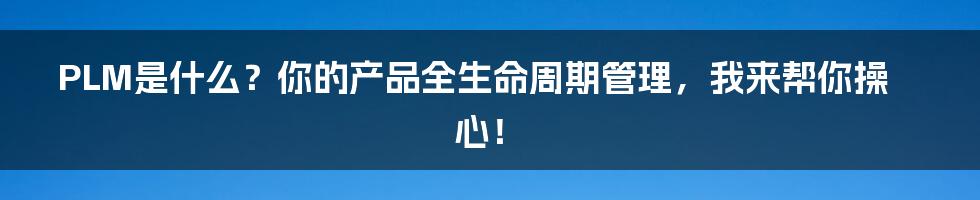 PLM是什么？你的产品全生命周期管理，我来帮你操心！