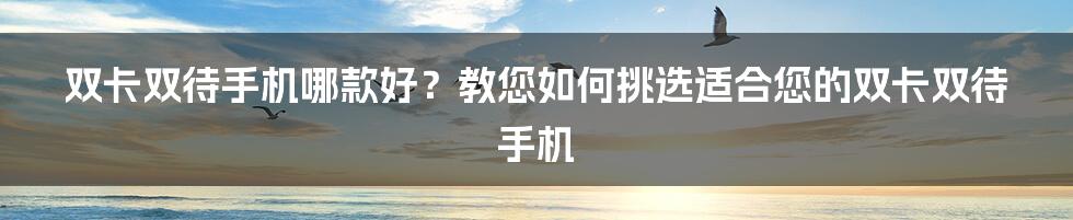 双卡双待手机哪款好？教您如何挑选适合您的双卡双待手机