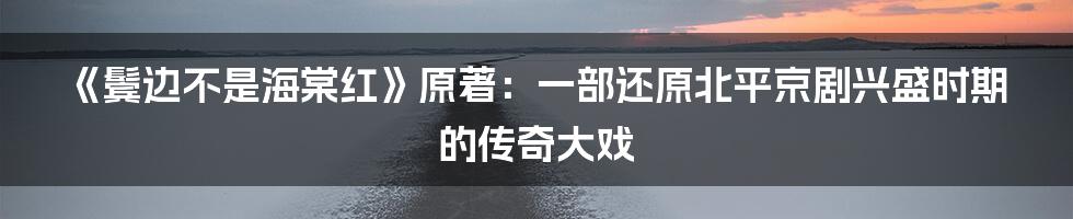 《鬓边不是海棠红》原著:一部还原北平京剧兴盛时期的传奇大戏