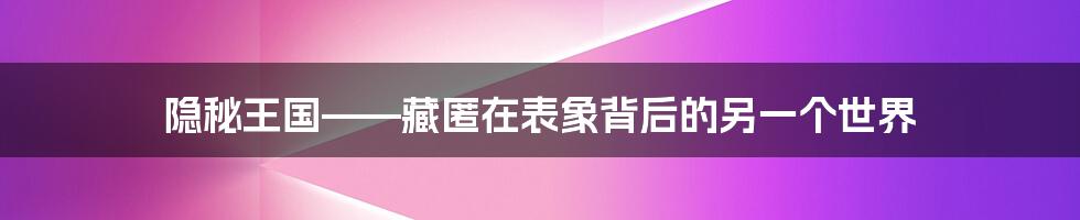 隐秘王国——藏匿在表象背后的另一个世界