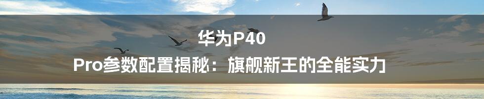 华为P40 Pro参数配置揭秘:旗舰新王的全能实力