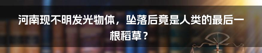 河南现不明发光物体，坠落后竟是人类的最后一根稻草？