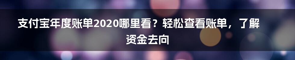 支付宝年度账单2020哪里看？轻松查看账单，了解资金去向