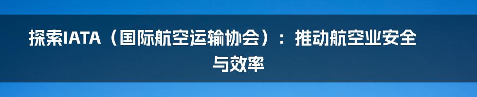 探索IATA(国际航空运输协会):推动航空业安全与效率
