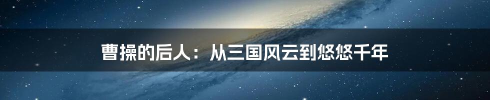 曹操的后人：从三国风云到悠悠千年