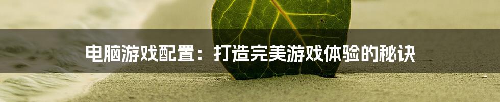 电脑游戏配置:打造完美游戏体验的秘诀