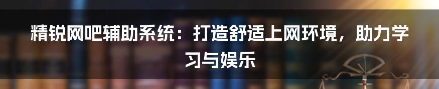 精锐网吧辅助系统:打造舒适上网环境,助力学习与娱乐